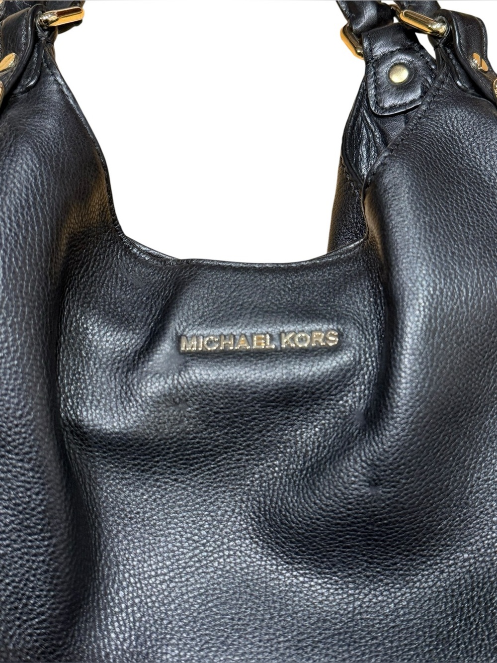 Michael Kors Bedford Leather Hobo Shoulder Bag Black Gold Hardware - Picture 4 of 14